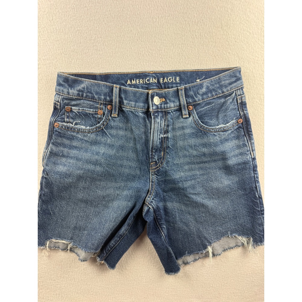 American Eagle Perfect Bermuda Short Womens 2 Medium Wash Raw Hem Denim Jorts
